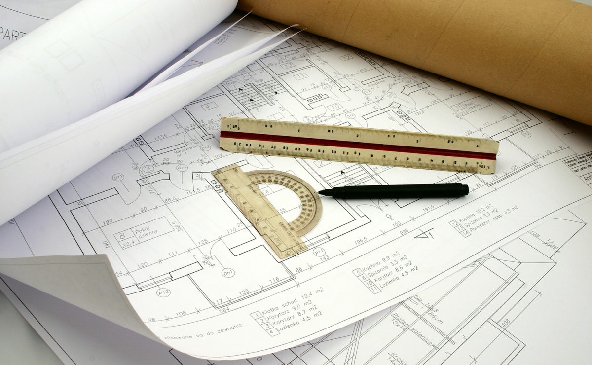 Blueprint plans - sustainable home construction concept